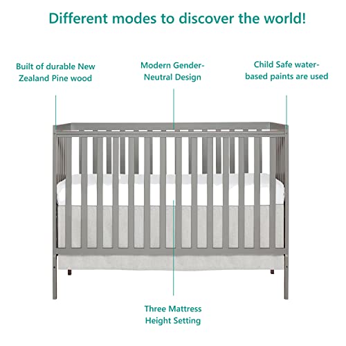 Dream On Me Synergy 5-in-1 Convertible Crib in Cool Grey, Greenguard Gold Certified