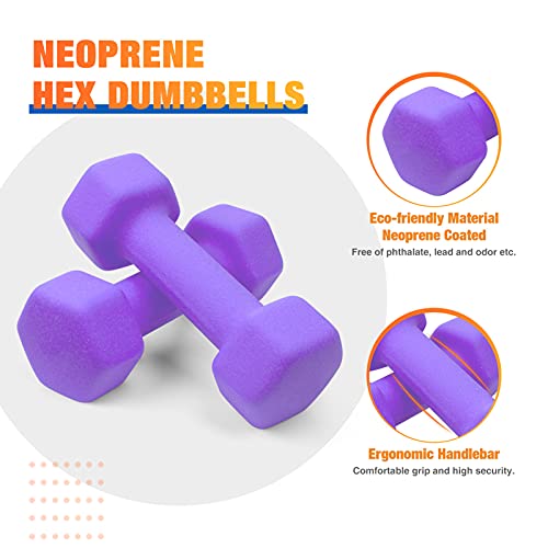 Portzon Weights Dumbbells 10 Colors Options Compatible with Set of 2 Neoprene Dumbbells Set,1-15 LB, Anti-Slip, Anti-roll, Hex Shape