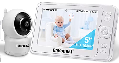 DoHonest Baby Monitor HD 1080P Camera Audio Home Wireless 5” Display Infant Video Monitoring Remote Pan Tilt Infrared Night Vision 1000ft Range Temperature Sensor S06