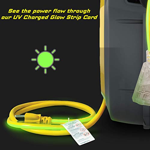 ReelWorks Extension Cord Reel Retractable 12AWG x 50' Foot 3C/SJTOW Glow Strip Cable and Lightup Triple Tap Connector Advanced Slow Retraction Technology (SRT)