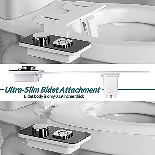 Bidet Attachment - SAMODRA Non-electric Cold Water Bidet Toilet Seat Attachment with Pressure Controls,Retractable Self-cleaning Dual Nozzles for Frontal & Rear Wash - Black
