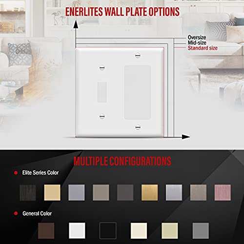 Enerlites 881131-W Decorator/Toggle Switch Wall Plate Combination, 2-Gang, White, Standard Size, Unbreakable Polycarbonate, Replacement Receptacle Faceplates Outlet Cover