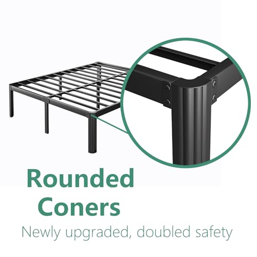 LAKKURI 14 Inch High Full Size Bed Frame No Box Spring Needed, Platform Metal Bed Frame Full Size, Noise Free, Easy Assembly, Heavy Duty, Black