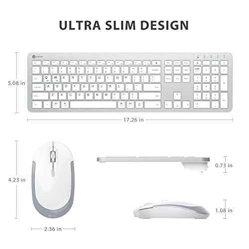 iClever GK08 Wireless Keyboard and Mouse - Rechargeable, Ergonomic, Quiet, Full Size Design with Number Pad, 2.4G Stable Connection Slim Mac Keyboard and Mouse for Windows Mac OS Computer