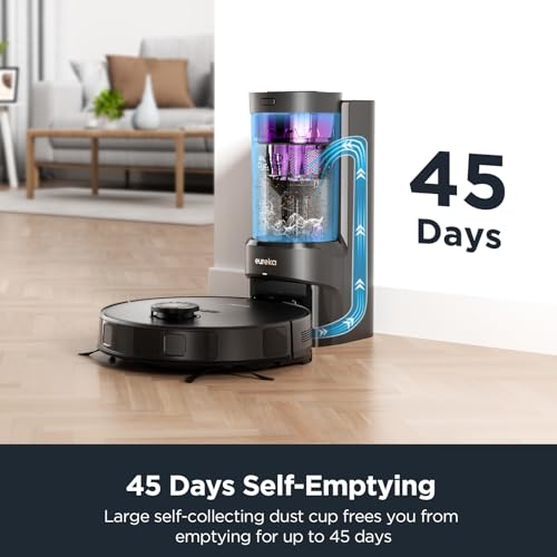 EUREKA E10s Robot Vacuum and Mop Combo 2 in 1, Bagless Self-Emptying Station, 45-Day Capacity, 4000pa Suction&Auto Lifting Mop, Smart LiDAR Navigation For Carpet, Hard Floors, Pet Hair, App Controlled