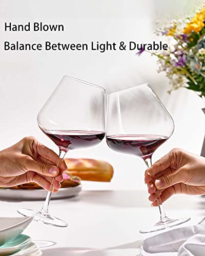JBHO Full Bottle Wine Decanter with 2pcs Red Wine Glasses and Cleaning Beads, 21 oz Burgundy Wine Glasses, 56 oz Wine Carafe Aerator and Glasses Set, Wine Decanter and Glass Set