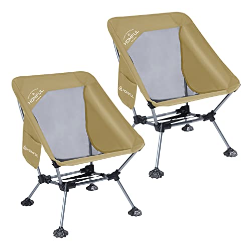 HOMFUL 2 Pack Widened Camping Chair Ultra Light Portable Folding Backpacking Chair with Side Pockets Breathable Mesh Structure Aluminum Frame with Carrying Bag for Outdoors,Camping,Hiking,Beach,Picnic