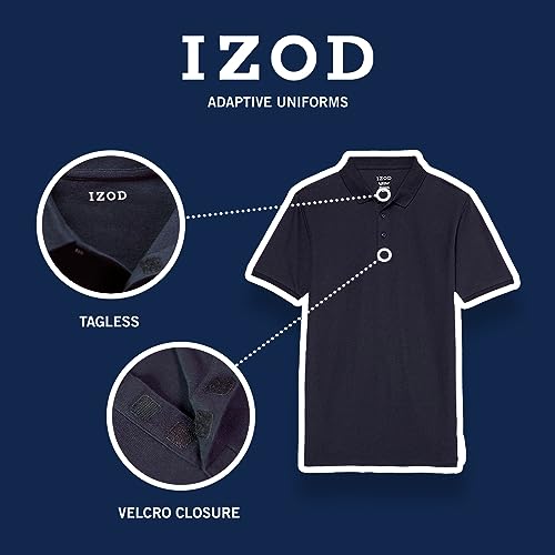 IZOD Boys' School Uniform Adaptive Short Sleeve Polo Shirt, Velcro Closure & Faux Buttons, Comfortable Pique Fabric, White, 4-5