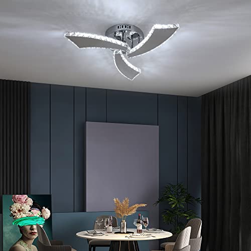 Deckrico Crystal Chandelier Modern 3-Light LED Ceiling Lamp Flush Mount Ceiling Light Fixture for Foyer Living Room Dining Room Bedroom Hallway (Cool White)