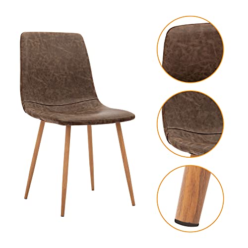 CangLong Set of 4, Kitchen PU Cushion Seat Back, Modern Mid Century Living Room Side Metal Legs Dining chair, Brown