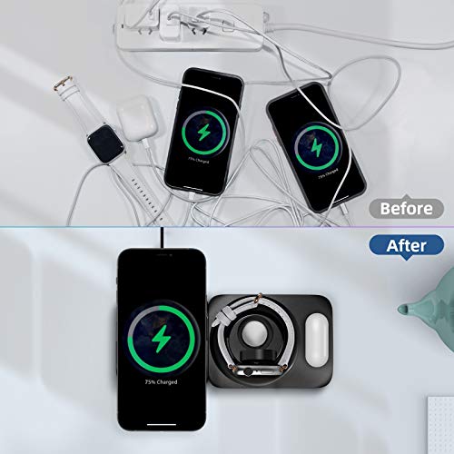 CIVPOWER Wireless Magnetic Charging Station 4 in 1, Mag-Safe Charger Compatible for iPhone 15/14/13/12/11, Fast Charge Pad Compatible for Apple Watch Ultra/8/7/SE2/Airpods 1 2/ Pro1 2(QC 3.0 Adapter)