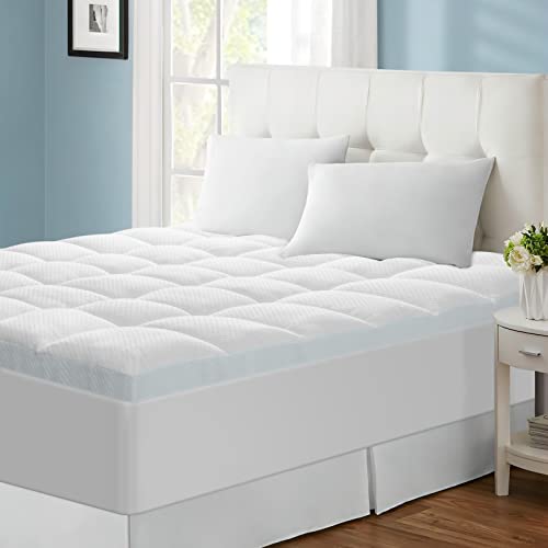 HYLEORY Dual Layer 4 Inch Memory Foam Mattress Topper Twin Size, Breathable & Medium Support, 2 Inch Cooling Gel Memory Foam & 2 Inch Viscose from Bamboo Pillow Top Mattress Pad Cover for Back Pain