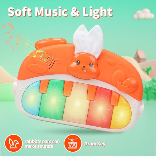 HOLYFUN Baby Gym Play Mat, Play Piano Gym with Sound & Light,Tummy Time Activity Mat with Baby Rattles for Sensory and Motor Skill Development, Musiacl Activity Center for Newborn Baby, Orange