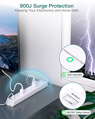Power Strip Surge Protector with USB C - Flat Plug Extension Cord with 6 AC Outlets 4 USB (2 USB C), Wall Mount, 5ft, 900 J, Multi Plug Outlet Extender for Home Office Dorm Room Essentials
