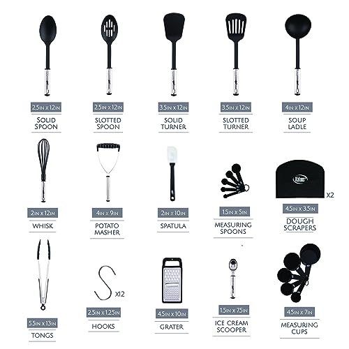 Kitchen Utensils Set 24 Nylon and Stainless Steel Cooking Utensil Set, Non-Stick and Heat Resistant Cooking Utensils Set, Kitchen Tools, Useful Pots and Pans Accessories and Kitchen Gadgets (Black)