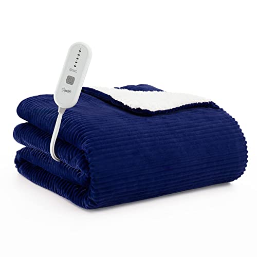 Homemate Heated Blanket Electric Throw - 50"x60" Heating Blanket Throw 1/2/4/6/8 Hours Auto-Off 10 Heat Levels Heat Blanket Over-Heat Protection Soft Flannel Sherpa Heater Blanket ETL Certification