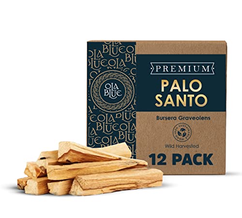 Ola Blue Palo Santo Sticks Premium Resin (12-Pack) Peruvian Authentic - substantially harvested Hand Picked Incense Sticks Energy Cleansing Smudging Sticks – Natural (Holy Wood)