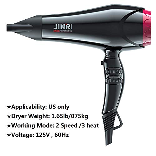 JINRI Hair Dryer Professional Blow Dryer Fast Dryer with Ceramic Ionic,Black (Normal Size)
