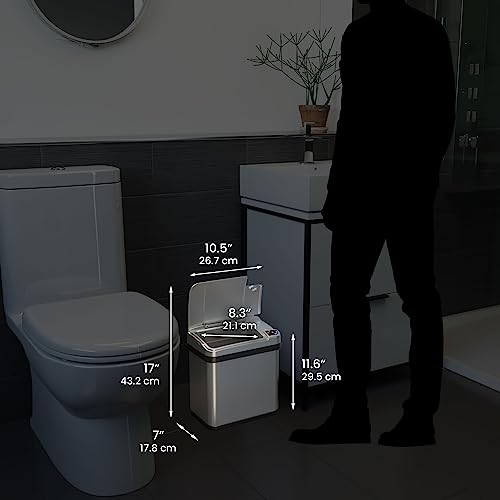 iTouchless 2.5 Gallon Sensor Bathroom Trash Can with Odor Filter and Fragrance, Home Office Kitchen Wastebasket Rectangular Stainless Steel (Powered by Batteries or AC Adapter, Both Not Included)