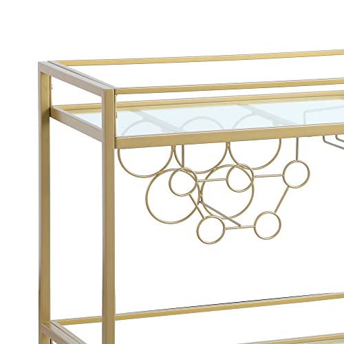 FirsTime & Co. Gold Francesca Bar Cart, 2 Tier Mobile Mini Bar, Kitchen Serving Cart and Coffee Station with Storage for Wine and Glasses, Metal and Glass, Modern