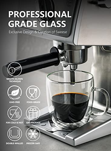 Sweese Double Walled Coffee Mugs - 12.5 oz Insulated Espresso Cups Set of 2, Perfect for Cappuccino, Latte, Americano, Tea Bag, Beverage (413.101)