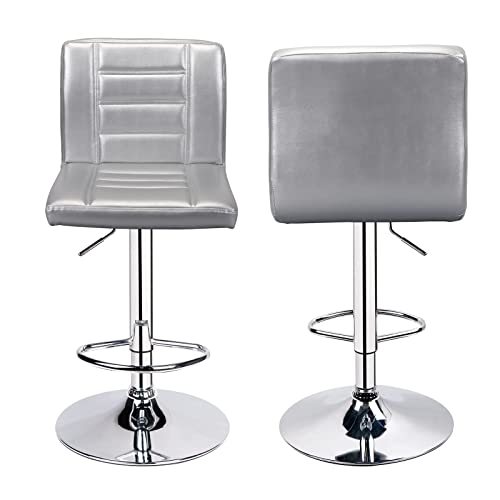 Leopard Bar Stools Set of 2, Modern Adjustable Bar Stool with Back, Straight Line Swivel Barstool - Silver