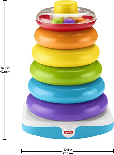 Fisher-Price Toddler Toy Giant Rock-A-Stack, 6 Stacking Rings with Roly-Poly Base for Ages 1+ Years, 14+ Inches Tall