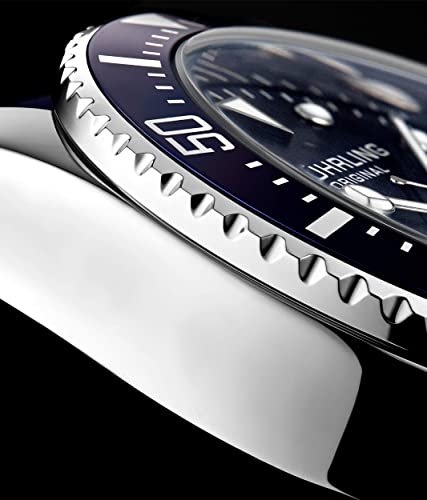Stuhrling Original Men's Watch Dive Watch Blue 42 MM Silver Case with Screw Down Crown Rubber Strap Water Resistant to 330 FT (Blue)