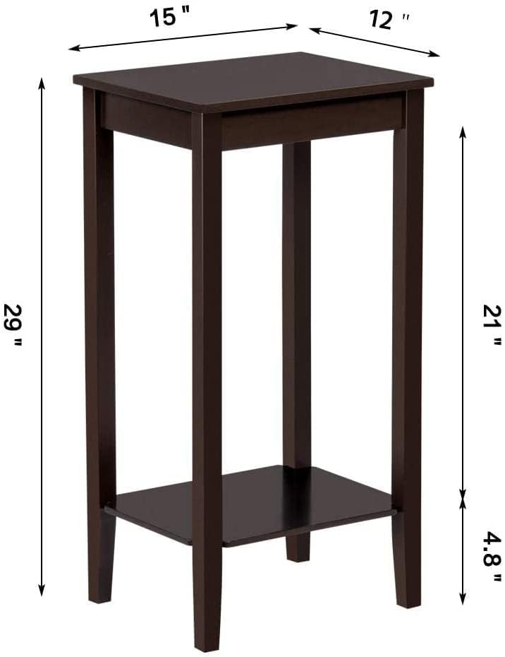 yoyomax Tall End Table, 2-Tier Small Side Table, 29'' Nightstand for Bedroom/Living Room, Modern End Stand with Sturdy Metal Frame,1-Pack, Expresso