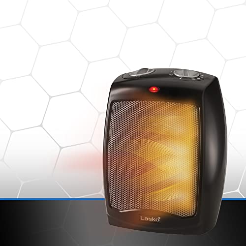 Lasko Ceramic Tabletop Space Heater for Home with Adjustable Thermostat and 2 Speeds, 9 Inches, Black, 1500W, CD09250
