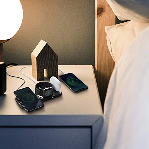CIVPOWER Wireless Magnetic Charging Station 4 in 1, Mag-Safe Charger Compatible for iPhone 15/14/13/12/11, Fast Charge Pad Compatible for Apple Watch Ultra/8/7/SE2/Airpods 1 2/ Pro1 2(QC 3.0 Adapter)