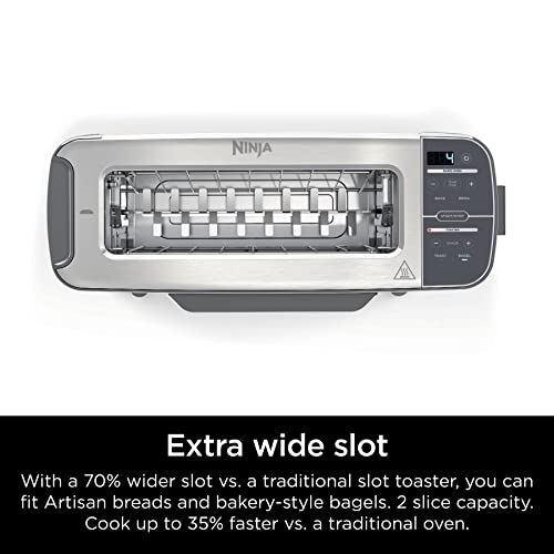 Ninja ST100 Foodi 2-in-1 Flip Toaster, 2-Slice Capacity, Compact Toaster Oven, Snack Maker, 1500 Watts, Stainless Steel