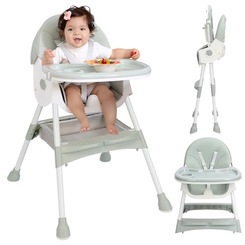 MJKSARE High Chair, 3-in-1 High Chairs for Babies and Toddlers, Five Point Seat Belt, Double Large Tray, Backrest & Height Adjustable, Foldable Baby High Chair ,for Ages 6 Months and Up,Unisex Design