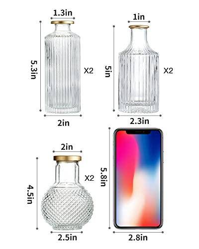 DN DECONATION 6Pcs Gold Rim Glass Bud Vases in Bulk, Gold Small Stem Bud Vase for Flowers Bulk Glass Vases Centerpiece for Tables Wedding Home Flower Decor