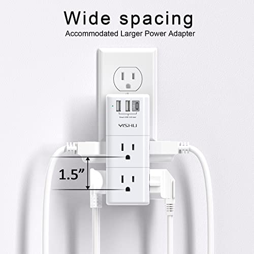 USB Multi Plug Outlet Extender - YISHU Surge Protector with Rotating Plug, 6 AC Plug Extender with 3 USB Ports, 3-Sided Swivel Power Strip with Spaced Outlet Splitter for Home, Office, Travel