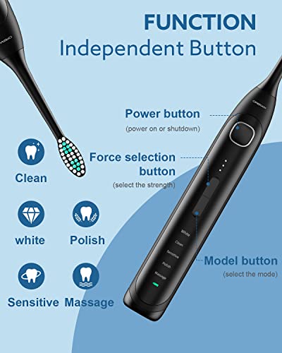 Operan Electric Toothbrush for Adults and Kids Sonic Rechargeable Toothbrush with 5 Modes 2-Min Smart Timer IPX7 Waterproof 40,000 VPM Motor with 8 Brush Heads & Travel Case Black