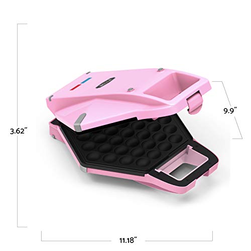 BELLA Bubble Waffle Maker for Hong Kong Style Breakfast Dessert 9" Waffles, Non-stick Iron Plates for Easy Cleaning and Food Release, Cone Rack Included, Pink
