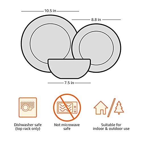 Amazon Basics Melamine Dinnerware Set, Service for 4, Traditional Blue and White - Set of 12