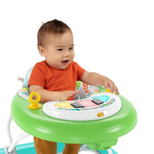 Bright Starts Tiny Trek 2-in-1 Baby Activity Walker with -Toy Station, Adjustable Height and Easy-Fold Frame, Jungle Vines Age 6 Months+