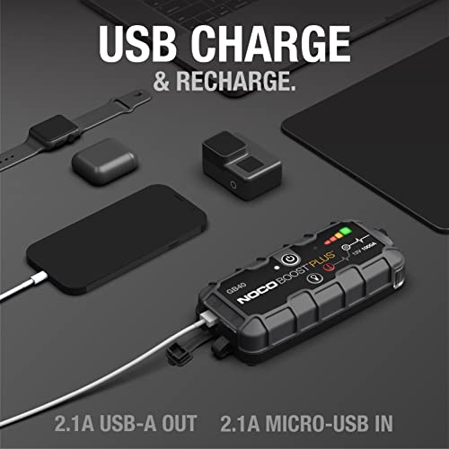 NOCO Boost Plus GB40 1000A UltraSafe Car Battery Jump Starter, 12V Battery Pack, Battery Booster, Jump Box, Portable Charger and Jumper Cables for 6.0L Gasoline and 3.0L Diesel Engines