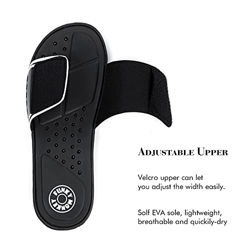 FUNKYMONKEY Sandals for Men Hook and Loop Adjustable Slip on Sport Slides (9 M US, Black/White)