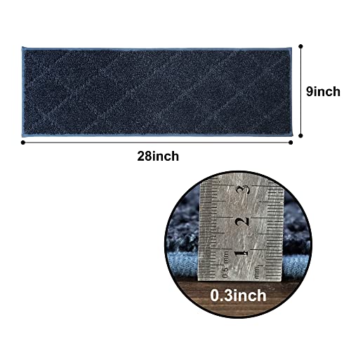 COSY HOMEER Edging Stair Treads Non-Slip Carpet Mat 28inX9in Indoor Stair Runners for Wooden Steps, Edging Stair Rugs for Kids and Dogs, 100% Polyester TPE Backing 15pcs,Navy
