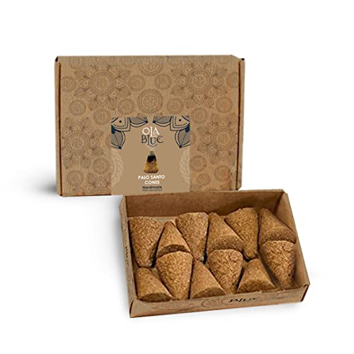 Ola Blue Palo Santo Incense Cones (12 Pack) - Premium Authentic from Peru - Handmade & Hand-Rolled Natural Wood - Cleansing Bad Energy for Cleanse & Relieve Stress (Bursera Graveolens Wood)