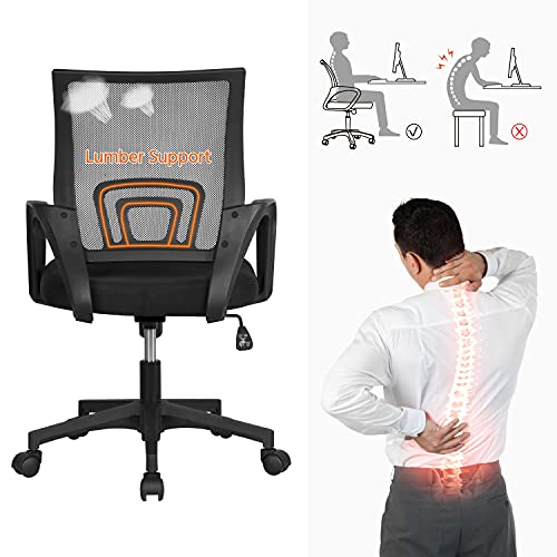 Yaheetech Office Chair Ergonomic Computer Chair Mid Back Adjustable Desk Chair with Lumbar Support Armrest, Swivel Mesh Task Gaming Chair for Home Office Work Study, Black