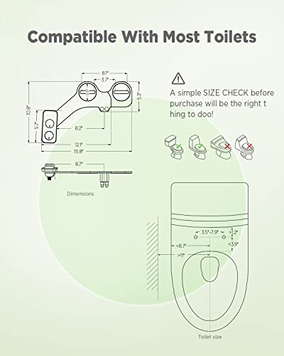 Bidet Attachment for Toilet, Ciays Ultra-Slim Bidet Toilet Seat Attachment, Self-Cleaning Dual Nozzles, Non-Electric Bidet Attachment for Sanitary and Feminine Wash, Sliver/White (CIBA02)