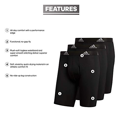 adidas Men's Performance Long Boxer Brief Underwear (3-Pack), Black/Light Onix Grey, Medium