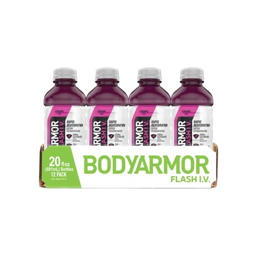 BODYARMOR Flash I.V. Rapid Rehydration Electrolyte Beverage, Grape, 20 Fl Oz (Pack of 12)