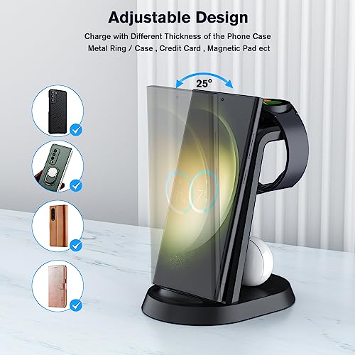 Charging Station for Samsung 3 in 1 Phone Watch Charger Dock Stand for Galaxy S23/S22/S21/S20/S10/Note20 10/Z Flip 4/Z Fold Wireless Watch Charger for Galaxy Watch 5 Pro 4 3, Galaxy Buds