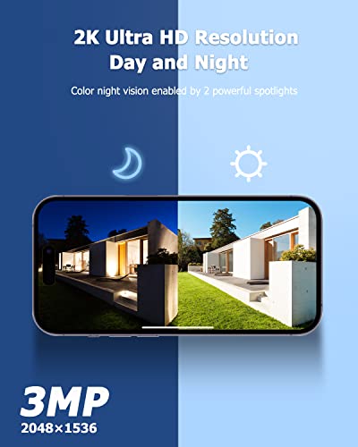 Rebluum Security Camera Wireless Outdoor, 2K Solar ,Battery Powered 360°PTZ Security Camera,Color Night Vision,PIR Motion Detection,2-Way Audio,Compatible with Alexa