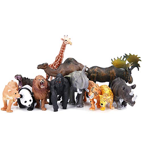 Jumbo Safari Animal Figures Set, 12 Realistic Jungle Zoo Toys, Elephant, Giraffe, Lion, Tiger, Gorilla for Kids Toddlers